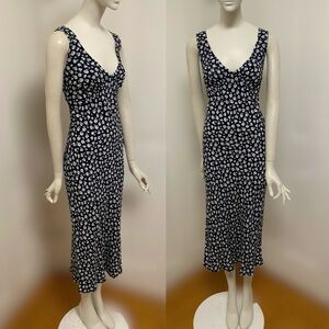 Reformation beauden navy blue and white floral midi dress sz Medium